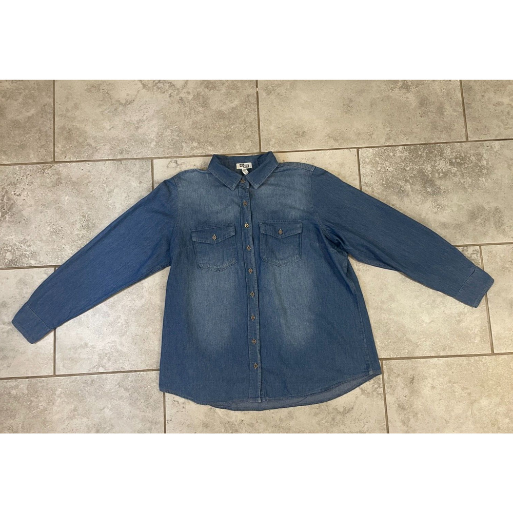 Ali & Kris Womens Shirt Size 1x Cowgirl Western Blue Denim Pockets